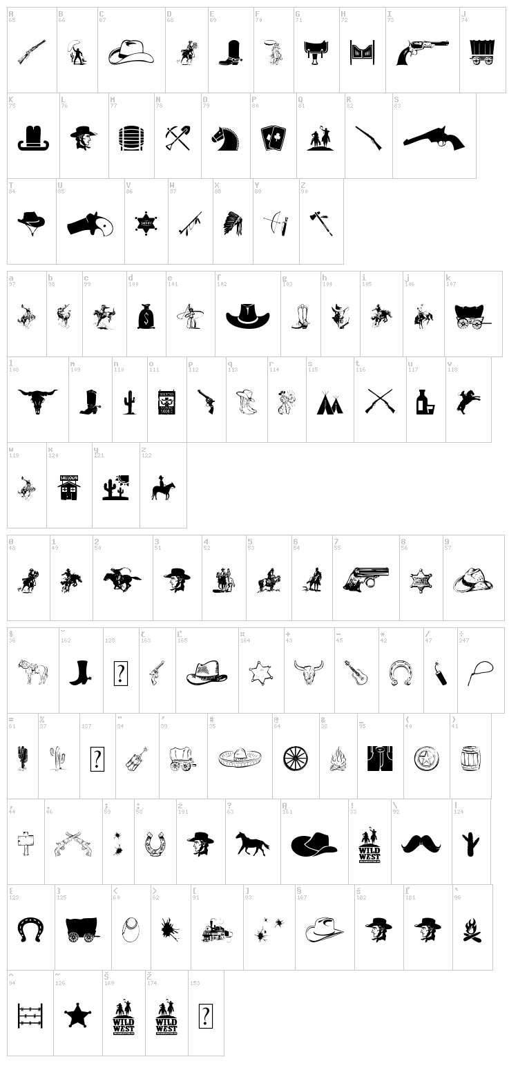 Wild West Icons font map